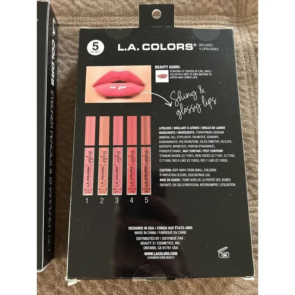 (2) LA Colors Makeup Cosmetics (1) Lip Gloss Set 5 Pc 0.07 fl oz & (1) Eyeliners